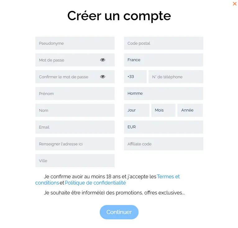 Proceso de registro BIZZO CASINO